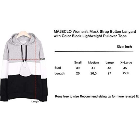 New Small Colorblock Hoodie with Mask Straps Majeclo Sweatshirt - Picture 5 of 7